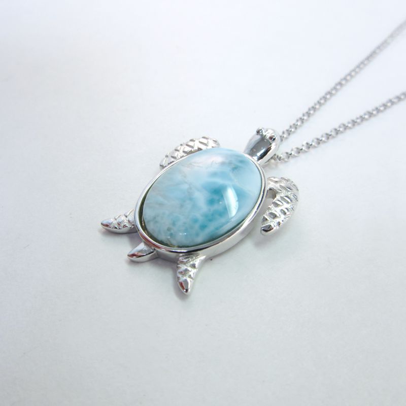 Sterling Silver and Larimar Turtle Pendant w/chain